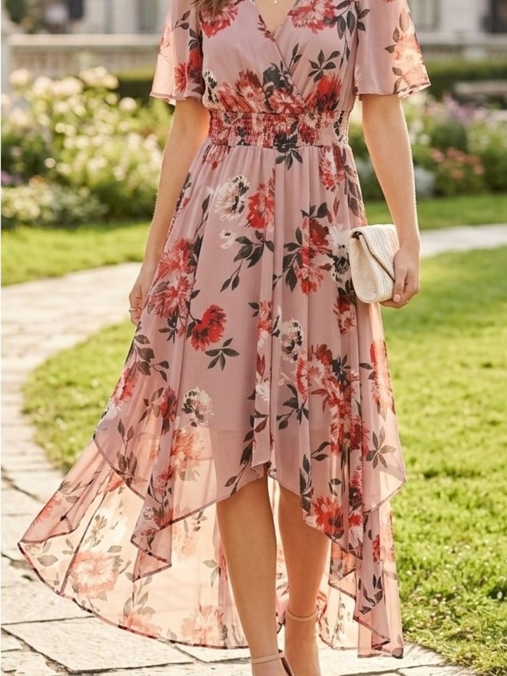 Maurice’s Floral High-Low Midi Dress in Dusty Rose- Size XS